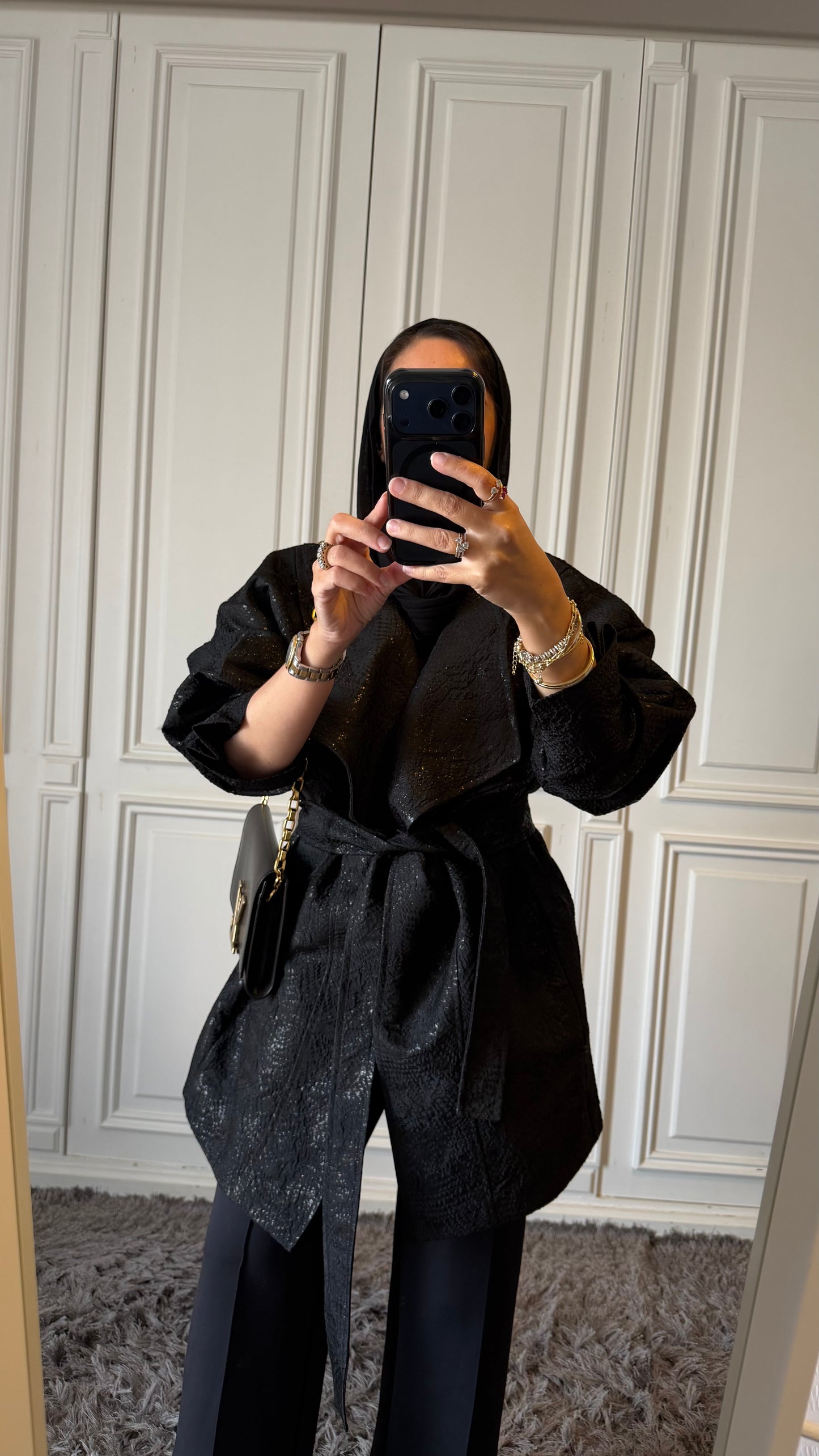 Black Brocade Long Jacket