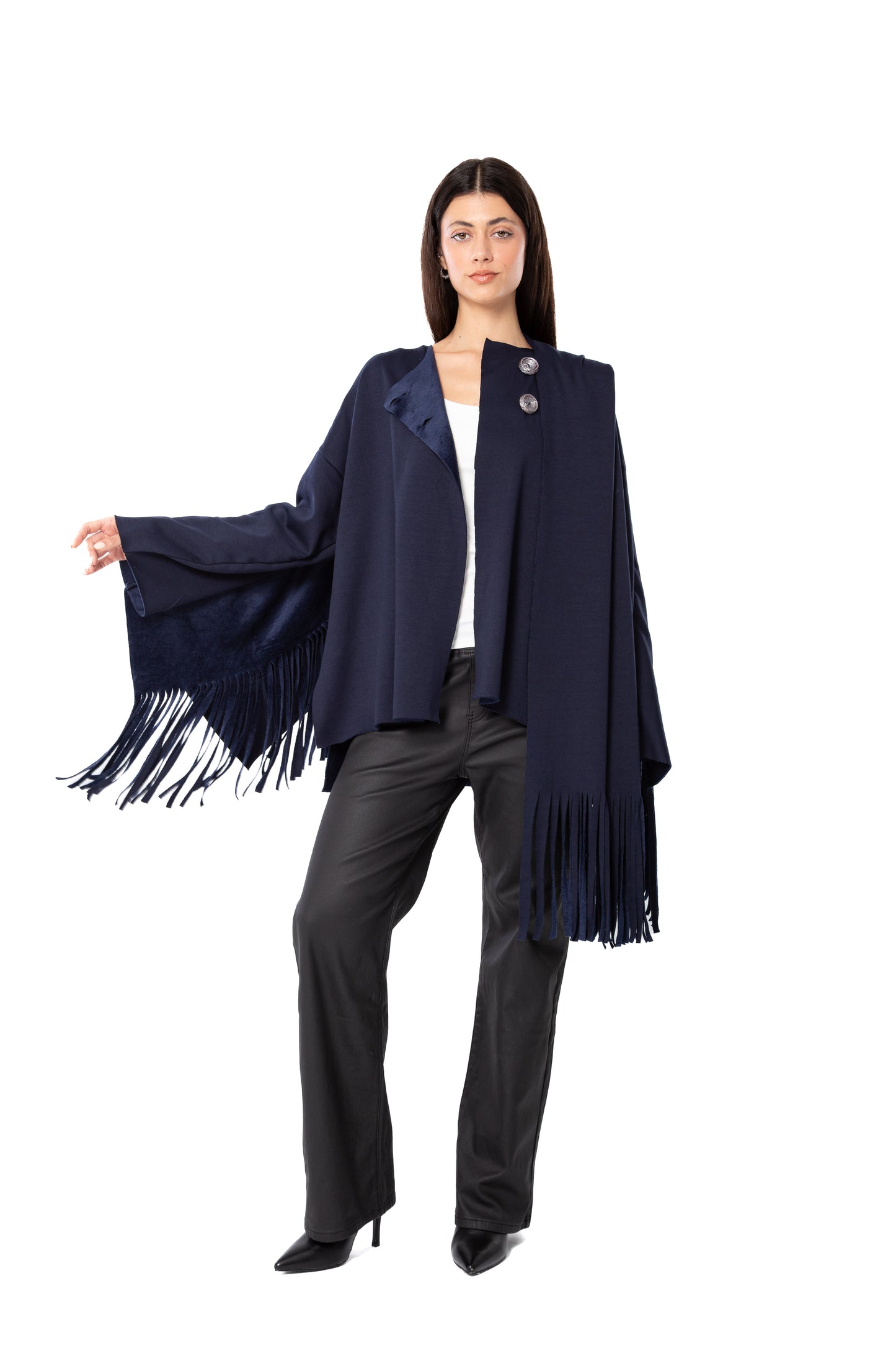 Navy Blue Fringed Cardigan