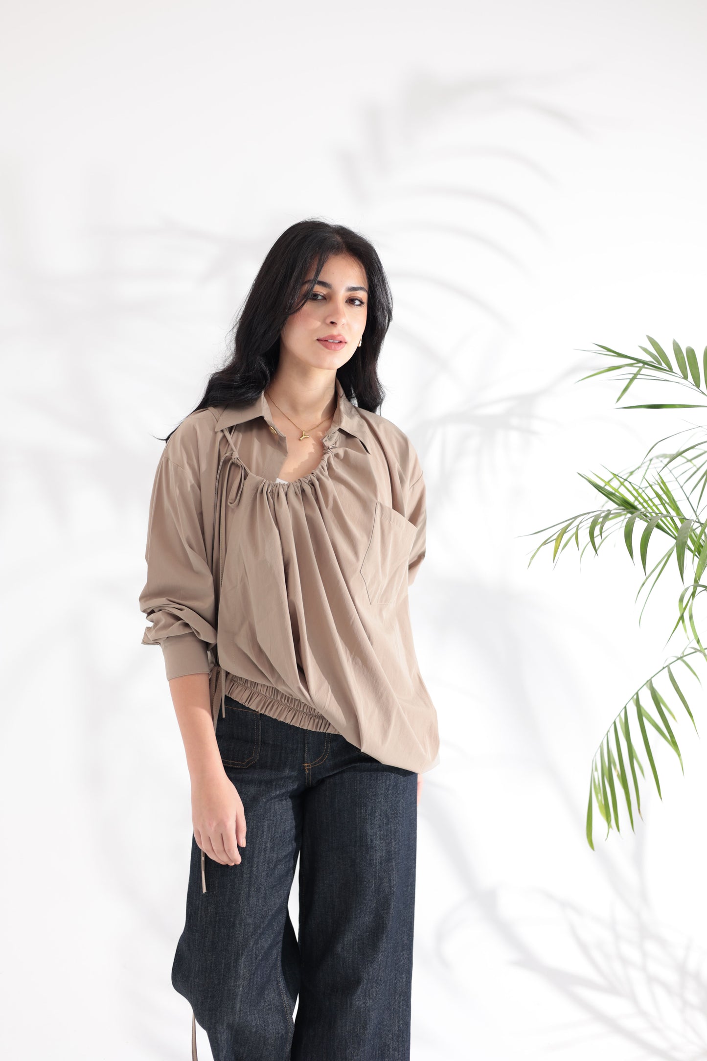 Tie-Up Beige Shirt