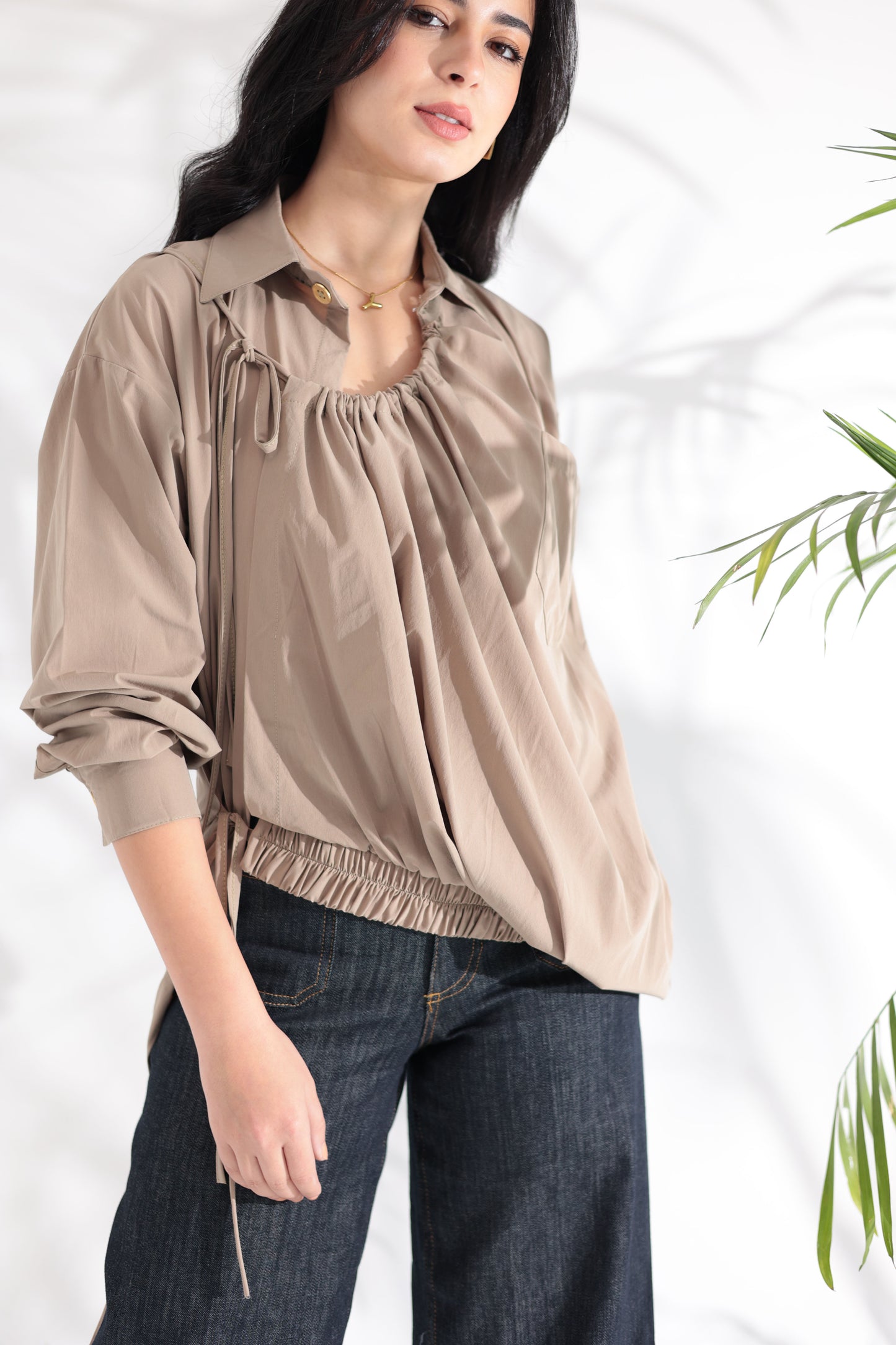Tie-Up Beige Shirt