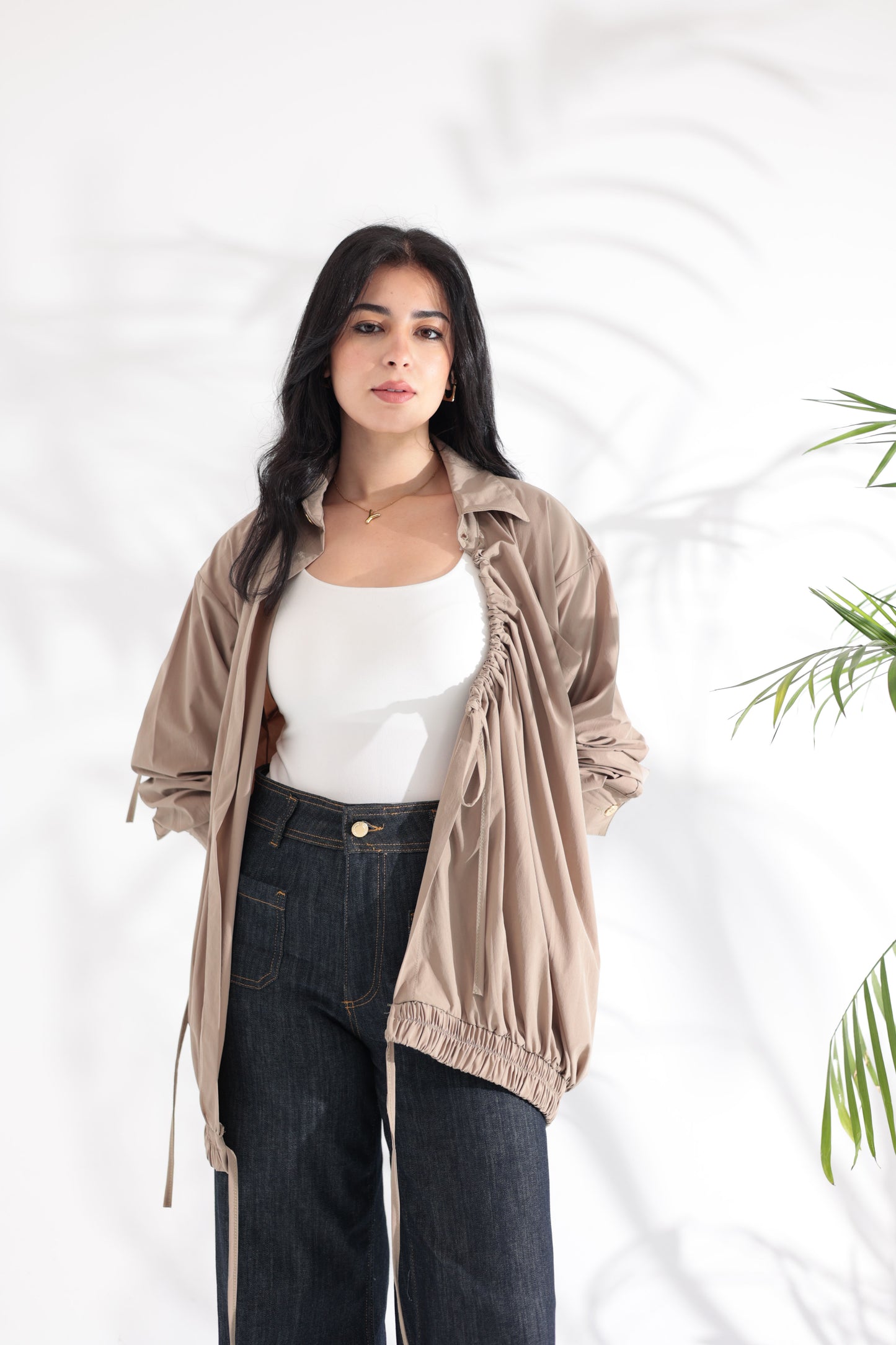 Tie-Up Beige Shirt