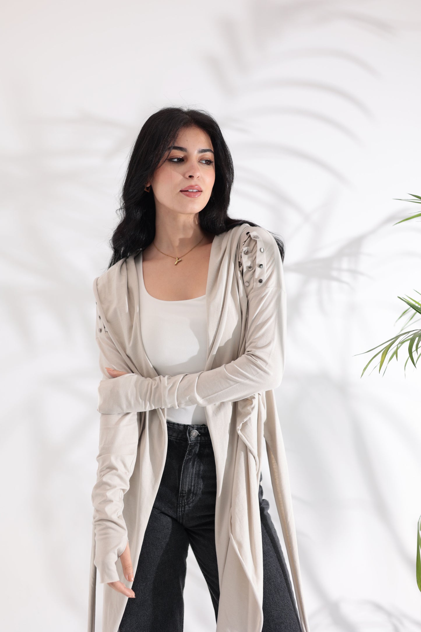 Studded Greige Cardigan