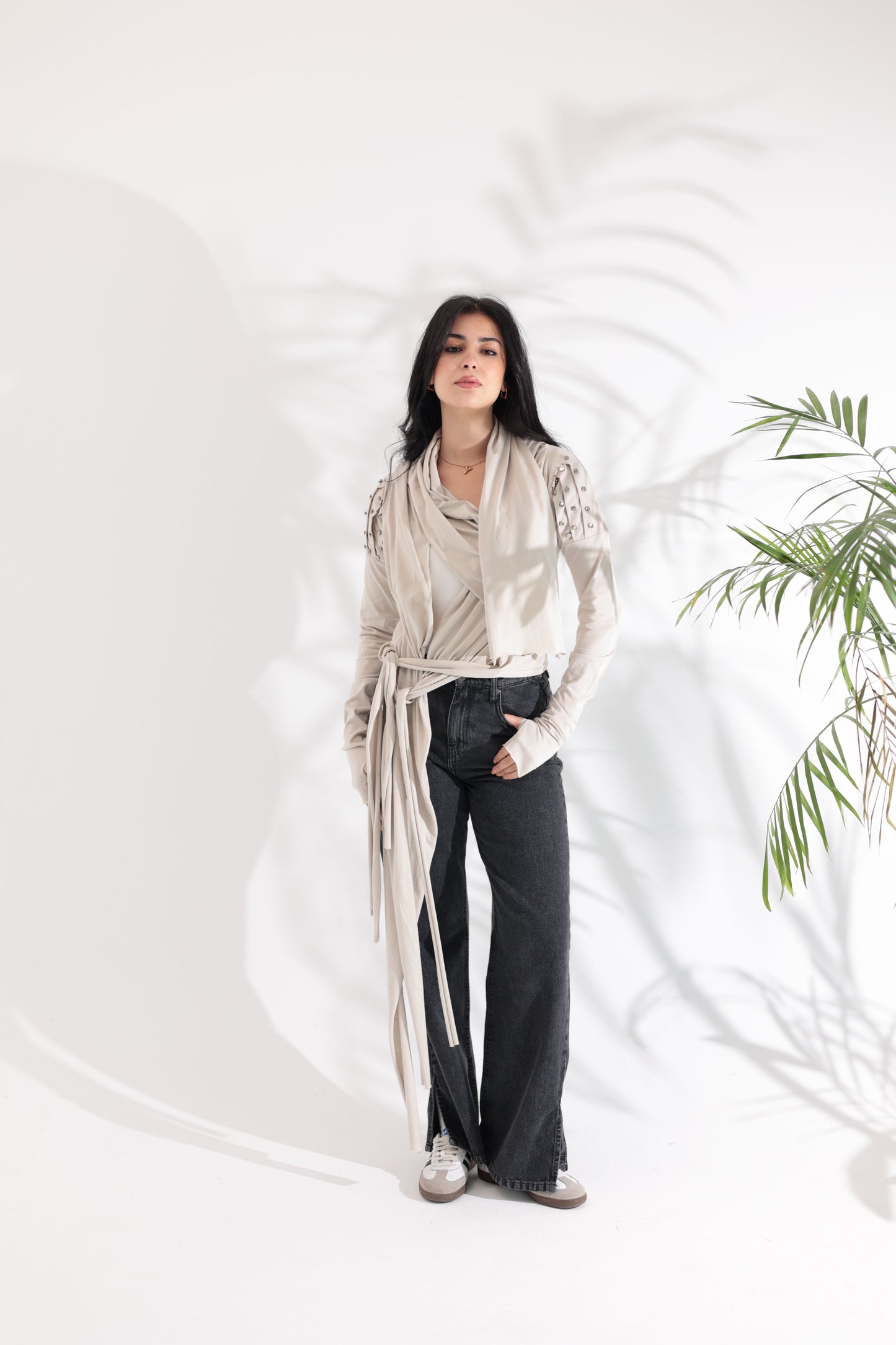 Studded Greige Cardigan