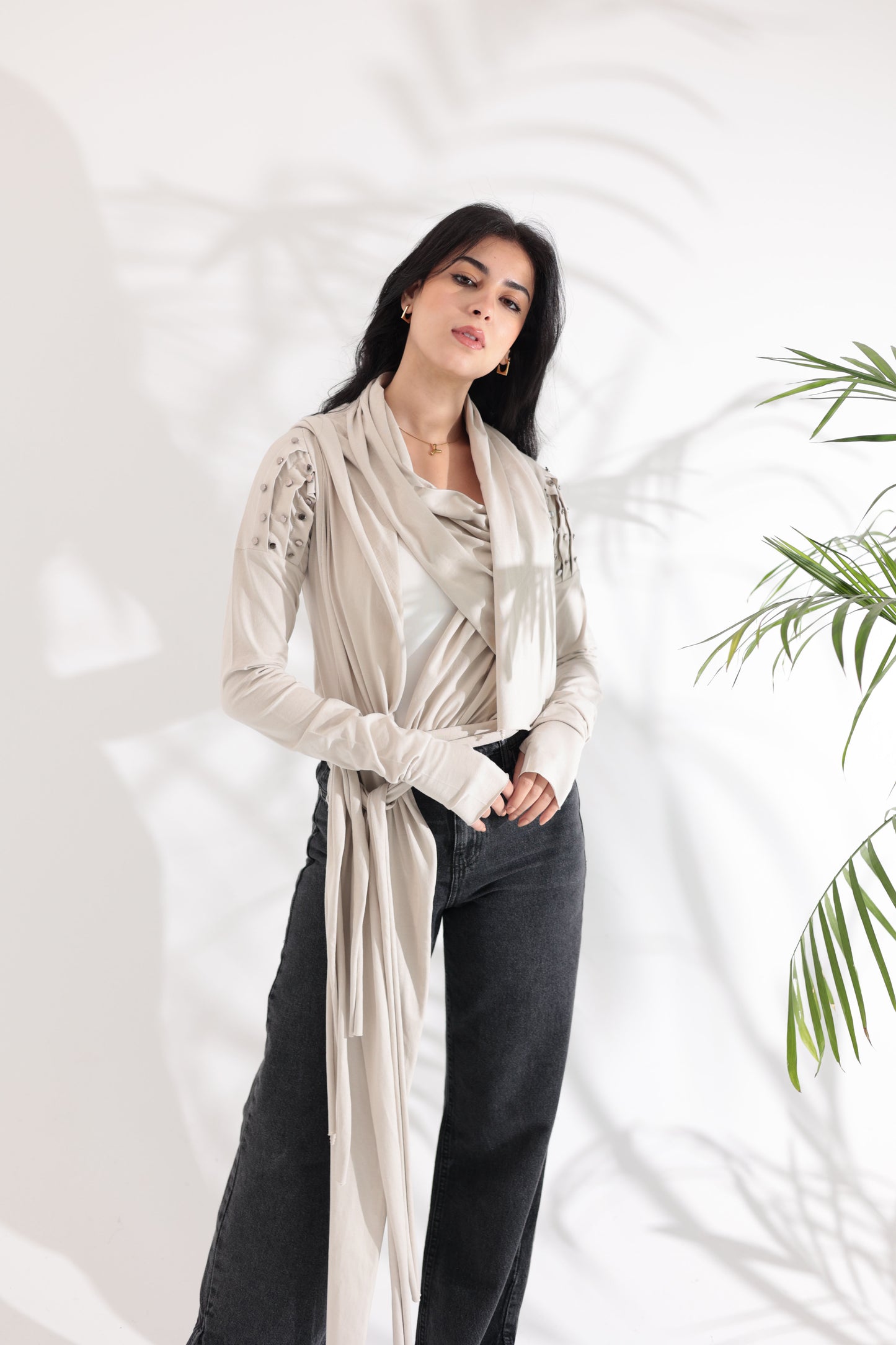 Studded Greige Cardigan