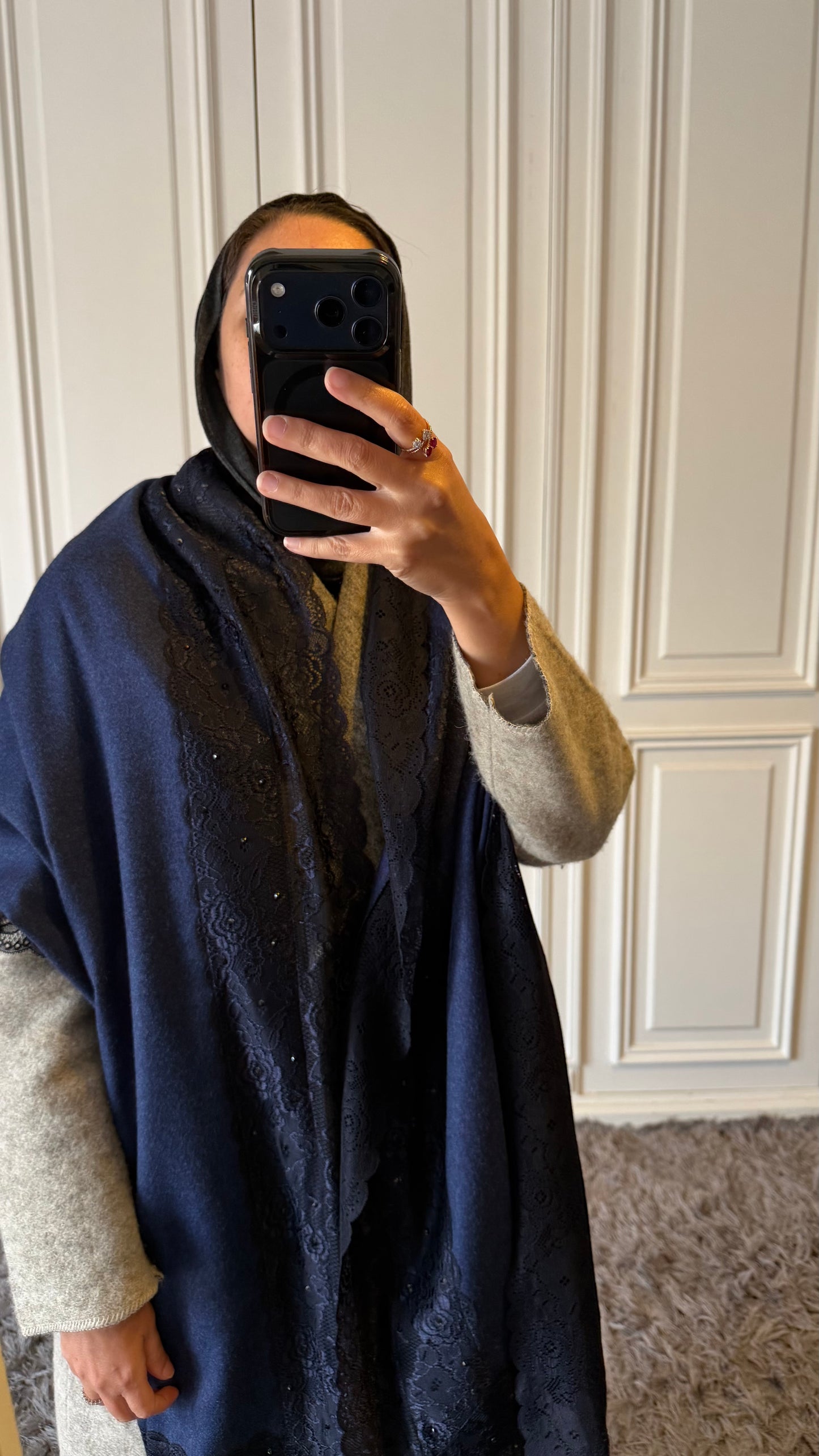 Navy Blue Wool Scarf