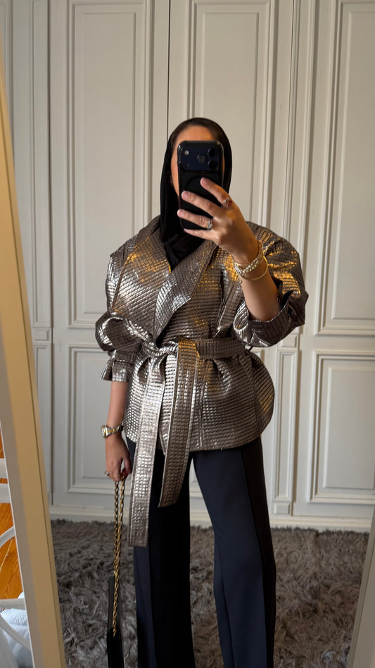 Champagne Brocade Long Jacket