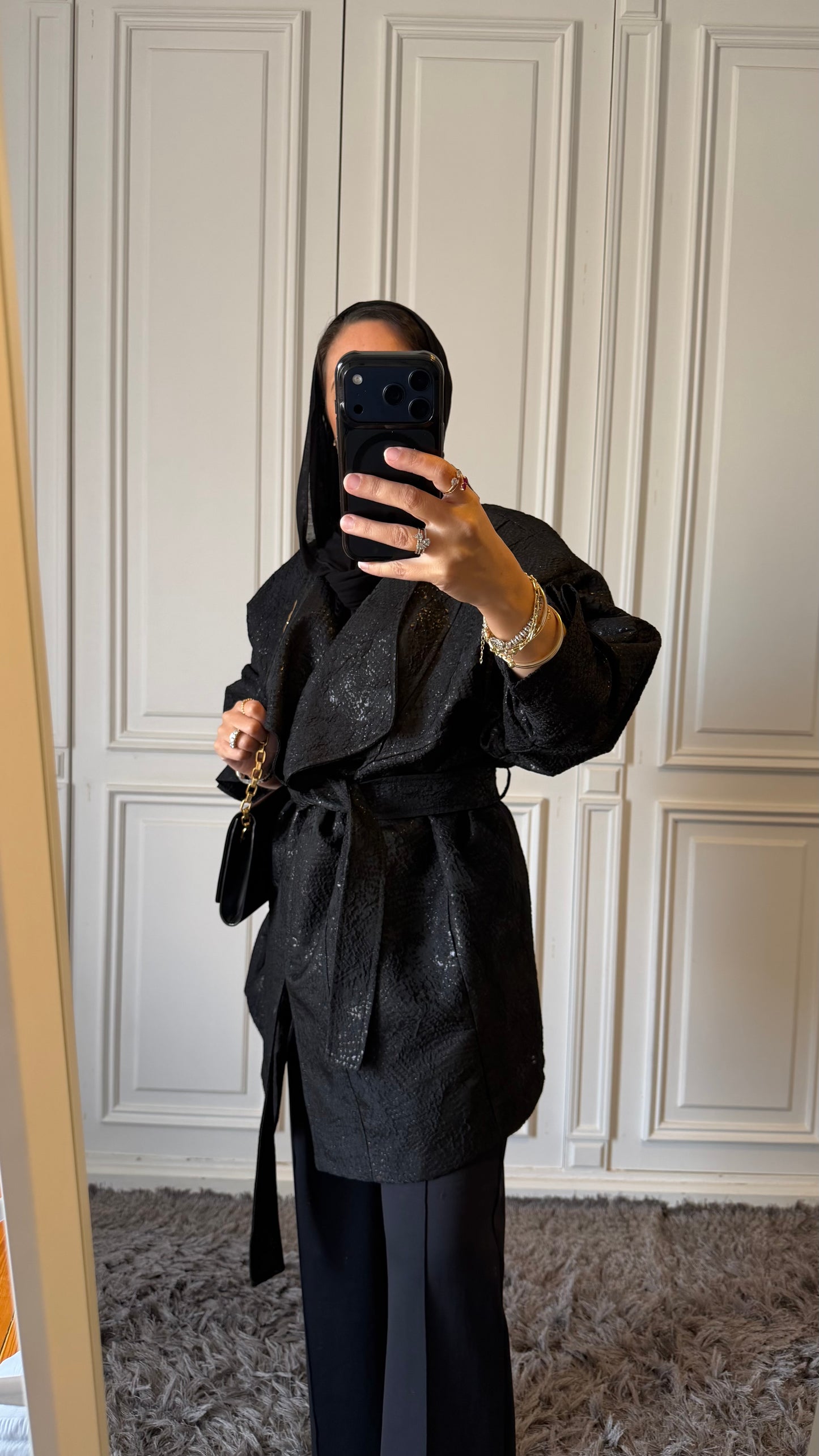 Black Brocade Long Jacket