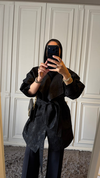 Black Brocade Long Jacket