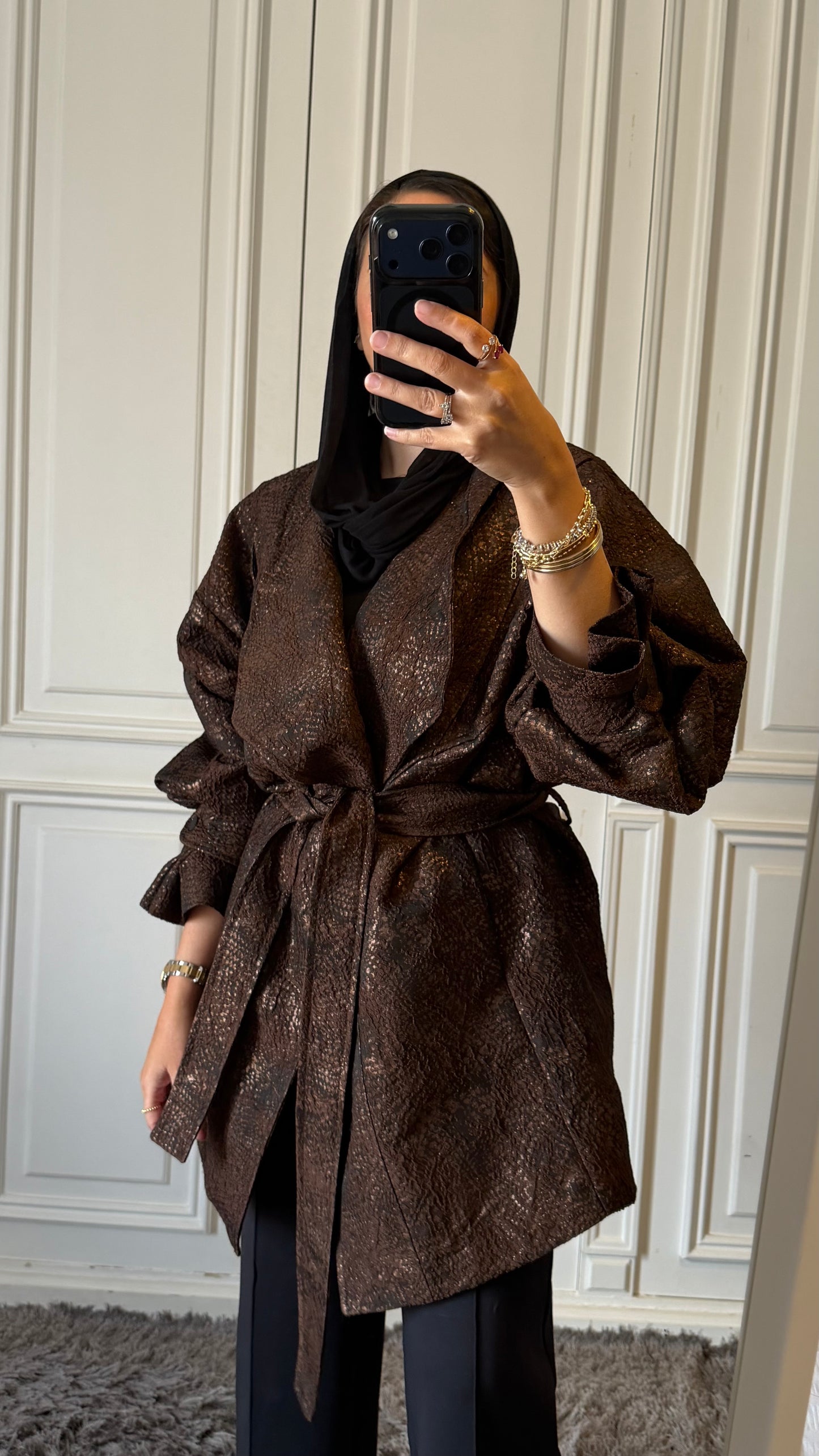 Brown Brocade Long Jacket