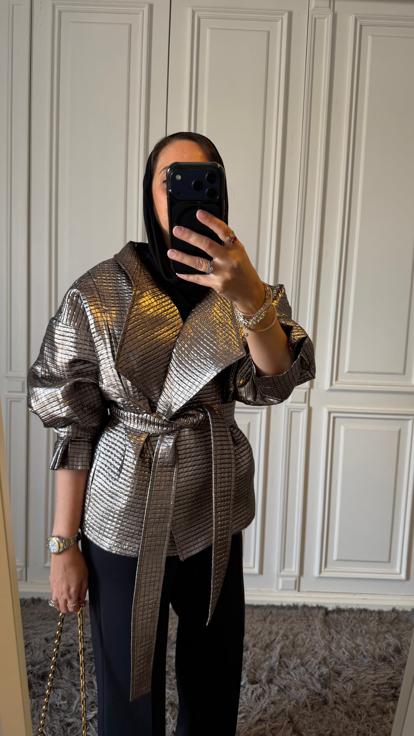 Champagne Brocade Long Jacket