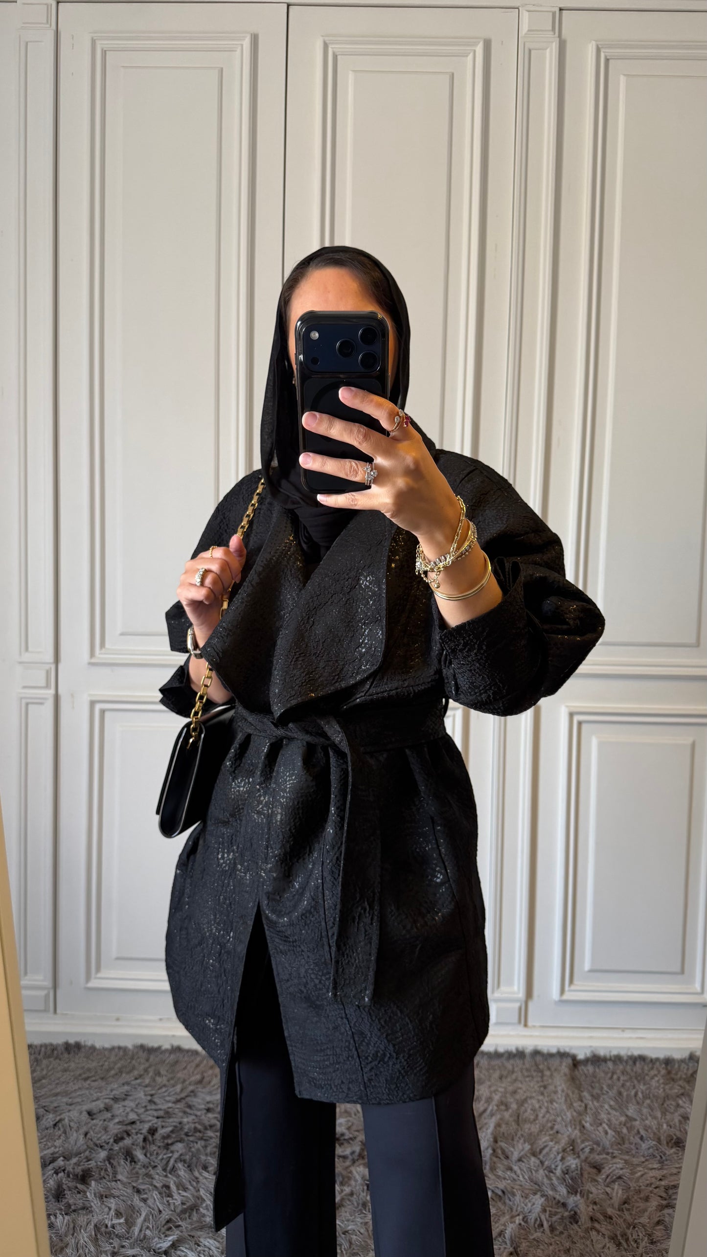 Black Brocade Long Jacket