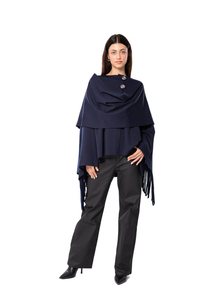 Navy Blue Fringed Cardigan