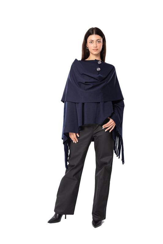 Navy Blue Fringed Cardigan