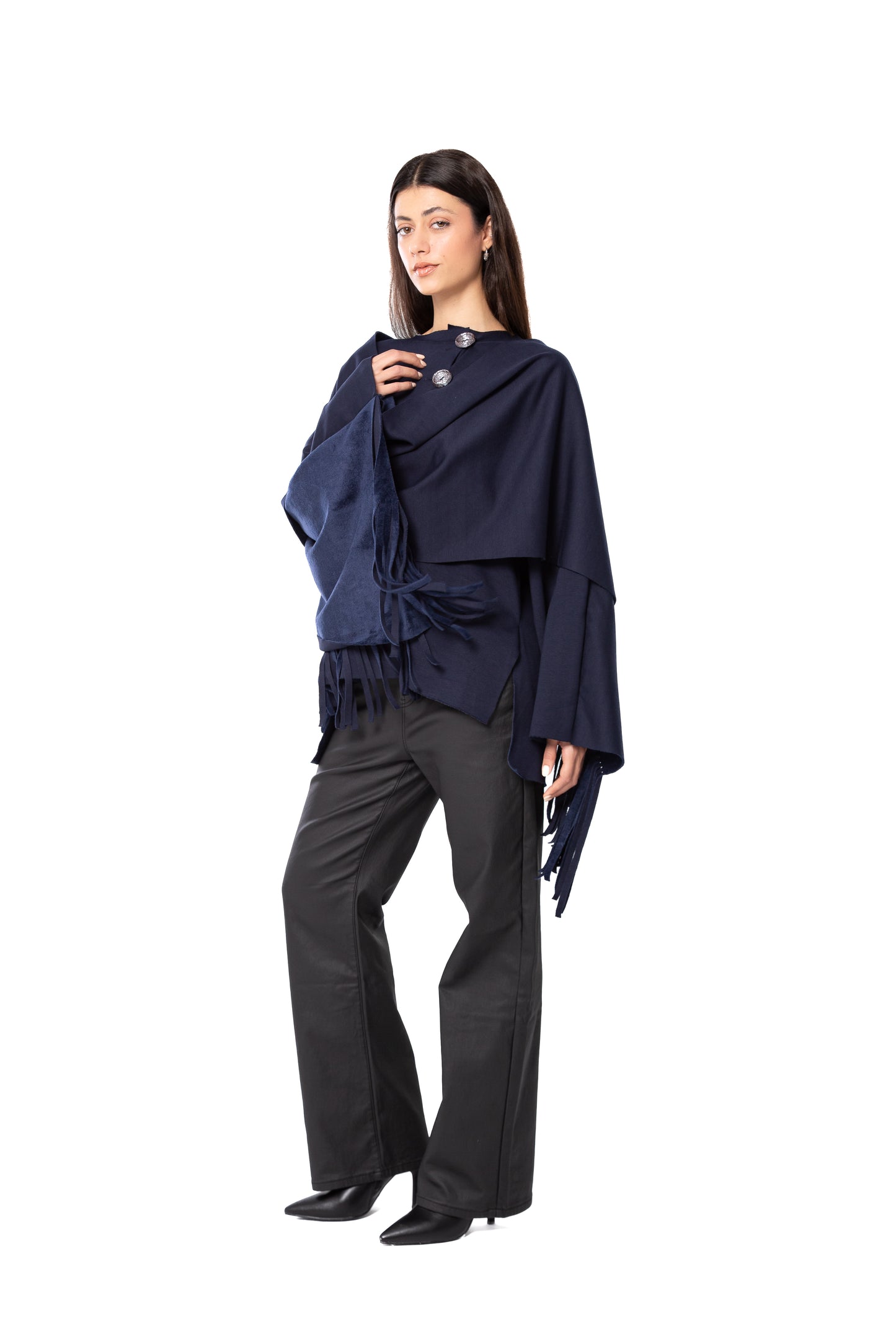 Navy Blue Fringed Cardigan