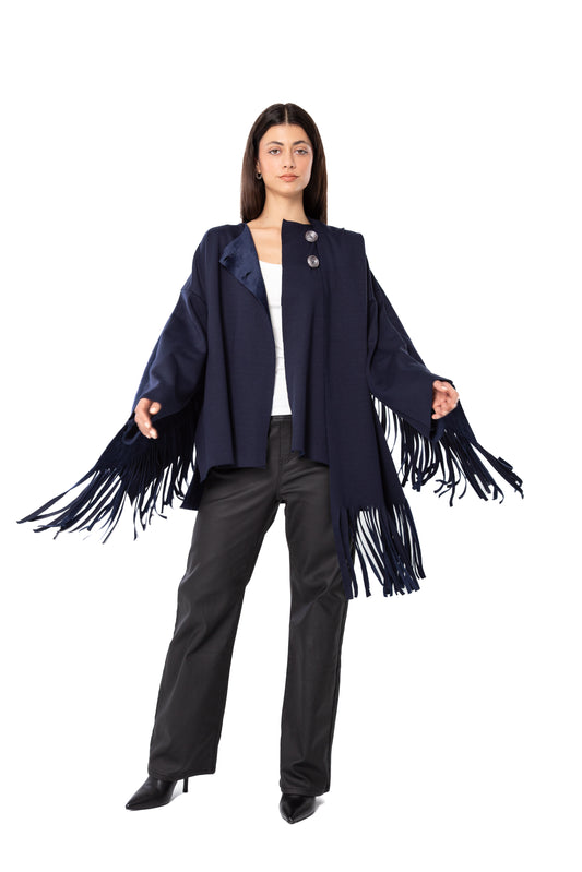 Navy Blue Fringed Cardigan