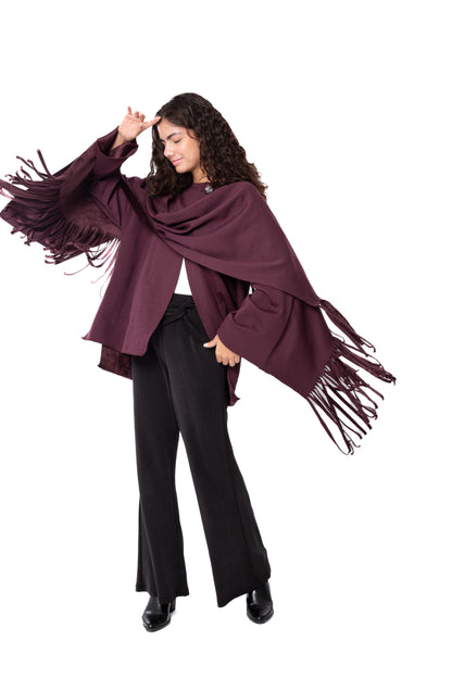 Burgundy Fringed Cardigan