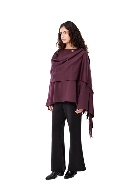 Burgundy Fringed Cardigan