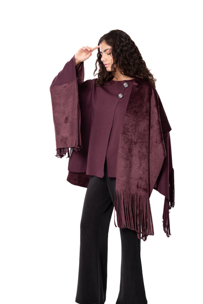 Burgundy Fringed Cardigan
