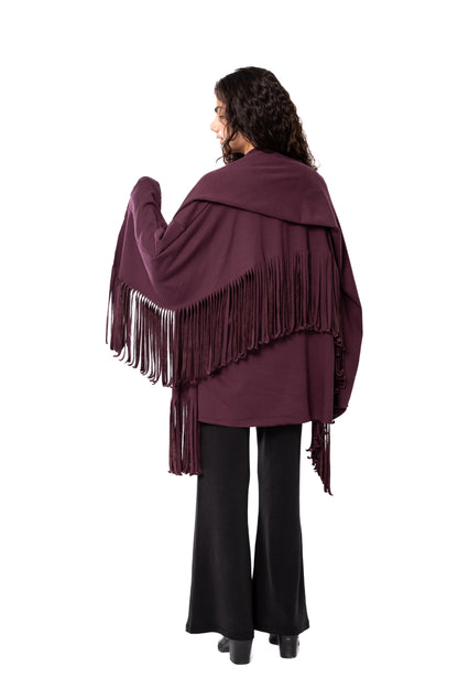 Burgundy Fringed Cardigan