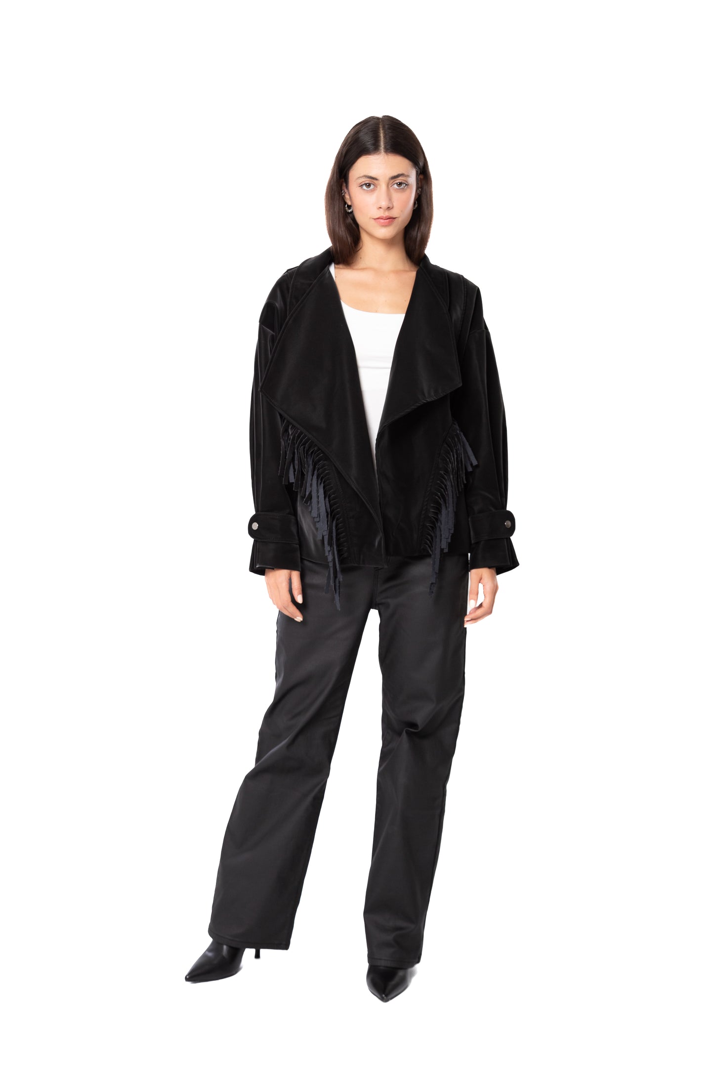 Black Faux leather Bomber Jacket