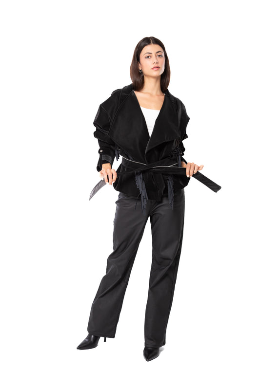 Black Faux leather Bomber Jacket