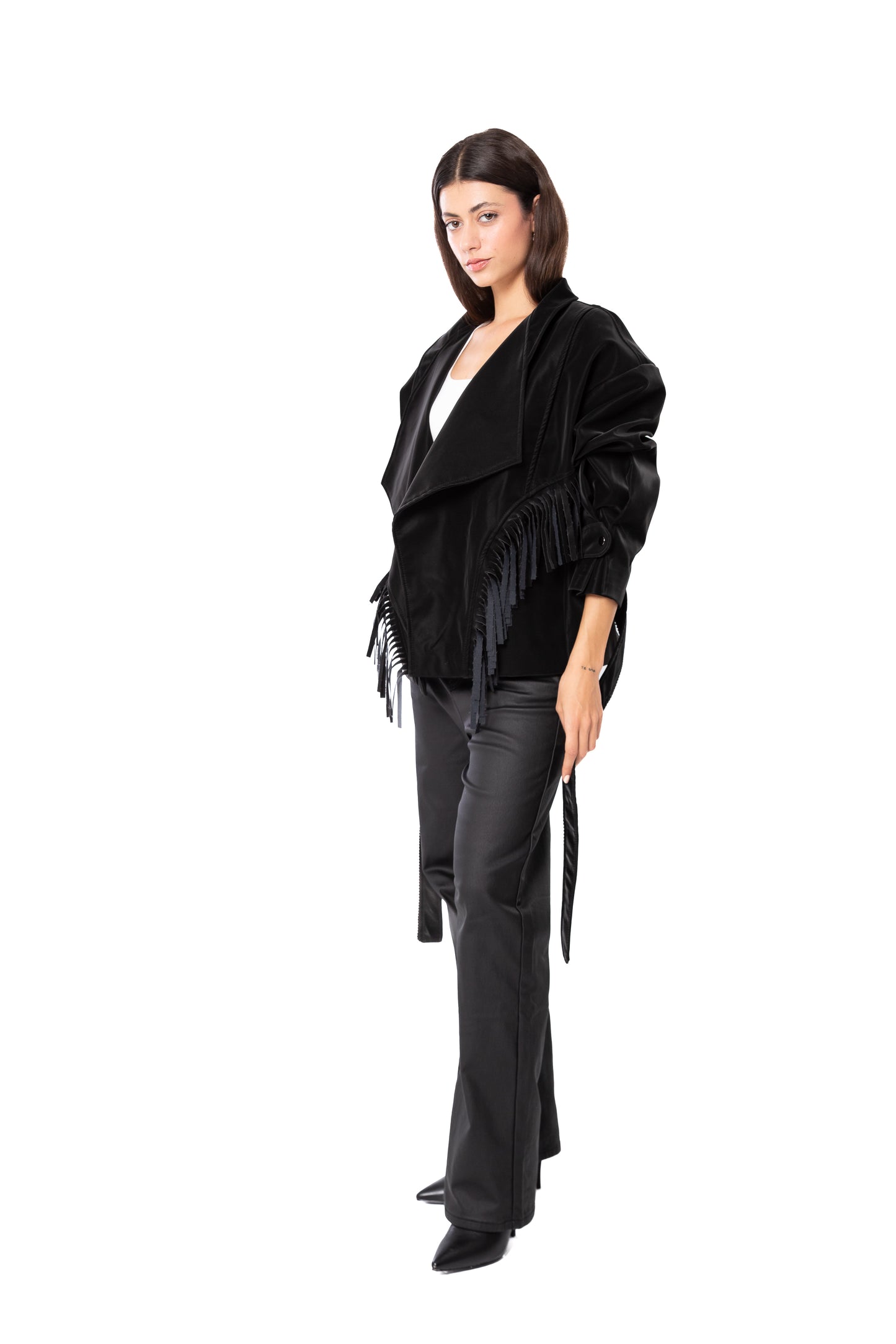 Black Faux leather Bomber Jacket