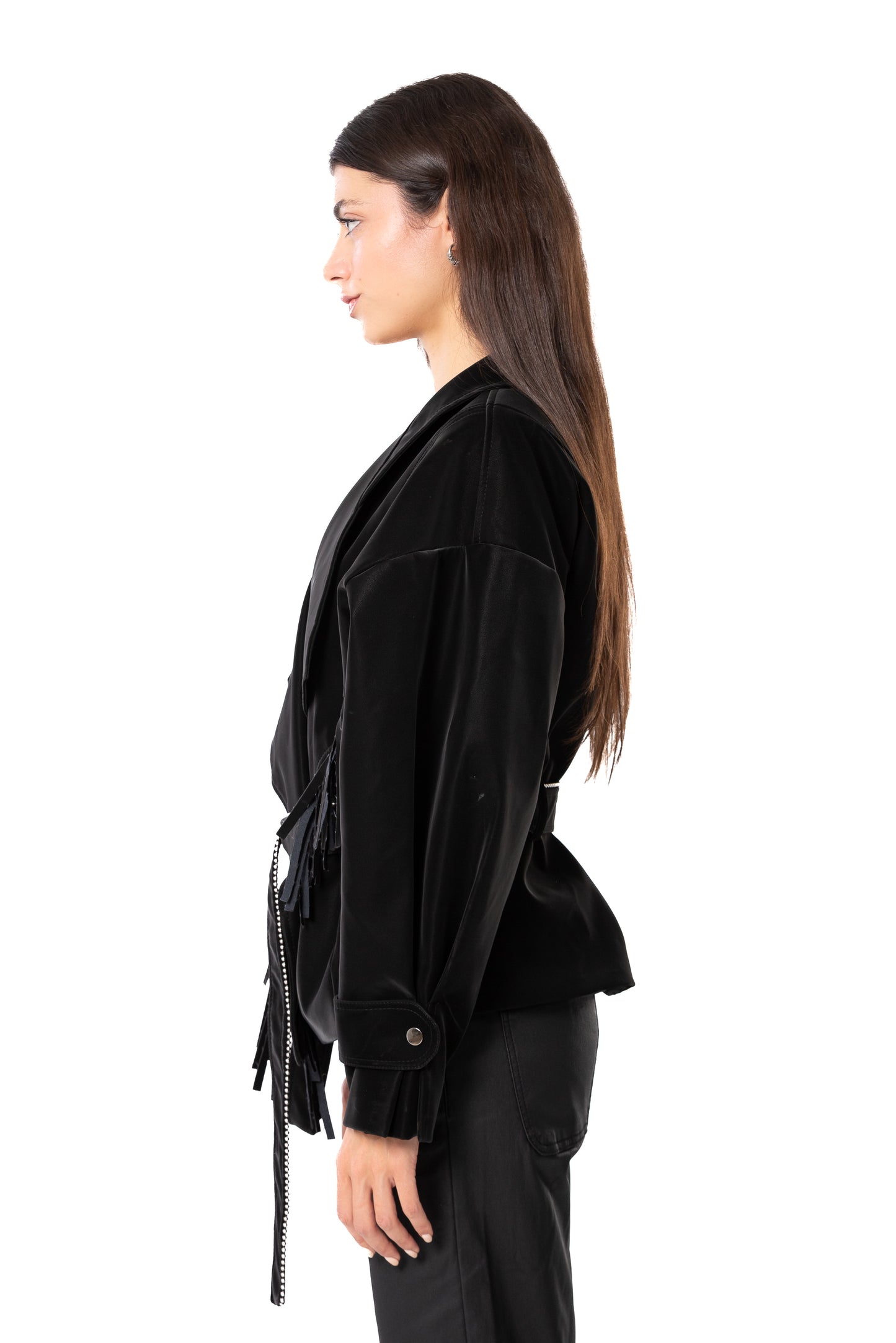 Black Faux leather Bomber Jacket