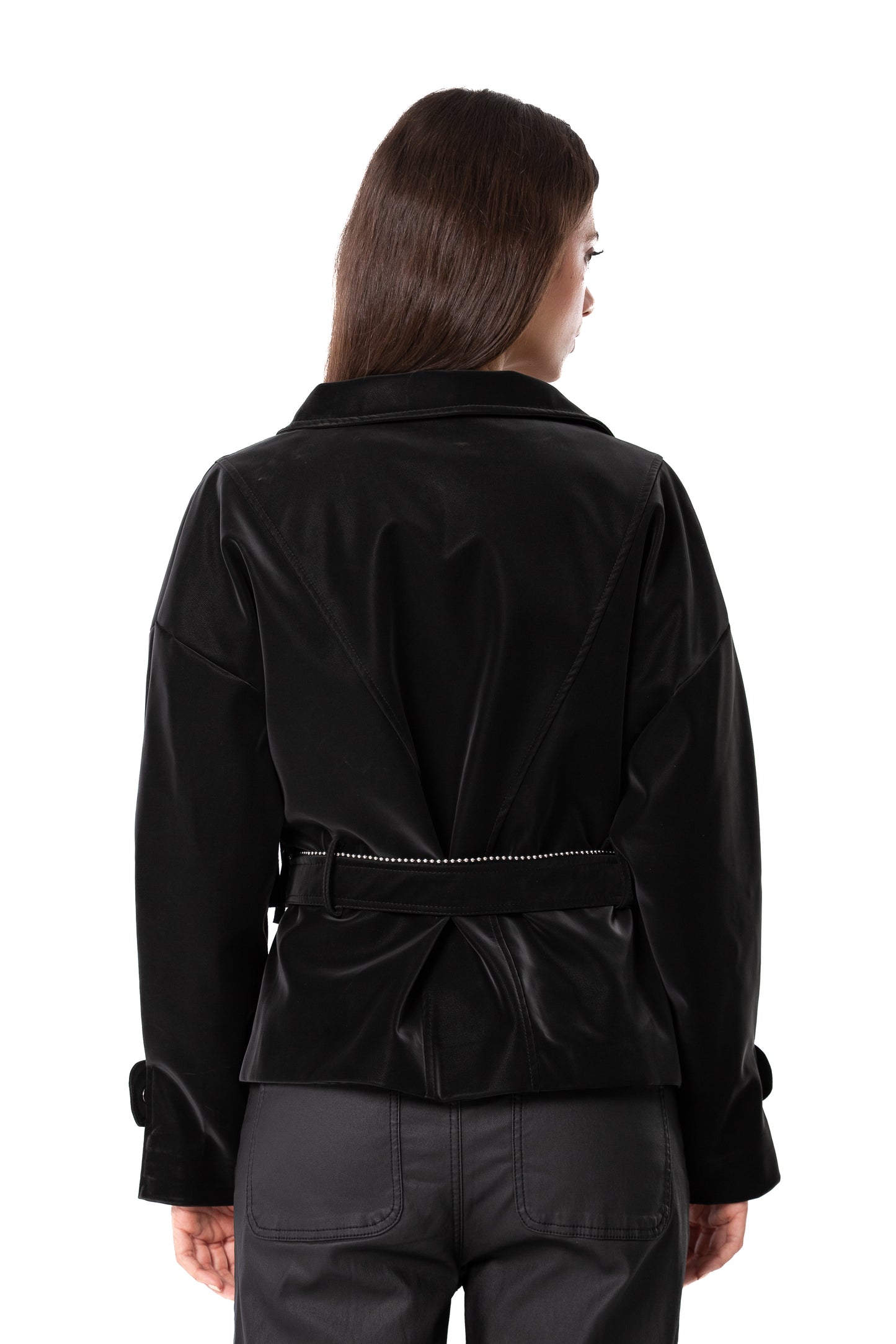 Black Faux leather Bomber Jacket