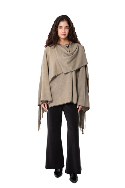 Beige Fringed Cardigan