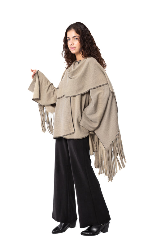 Beige Fringed Cardigan