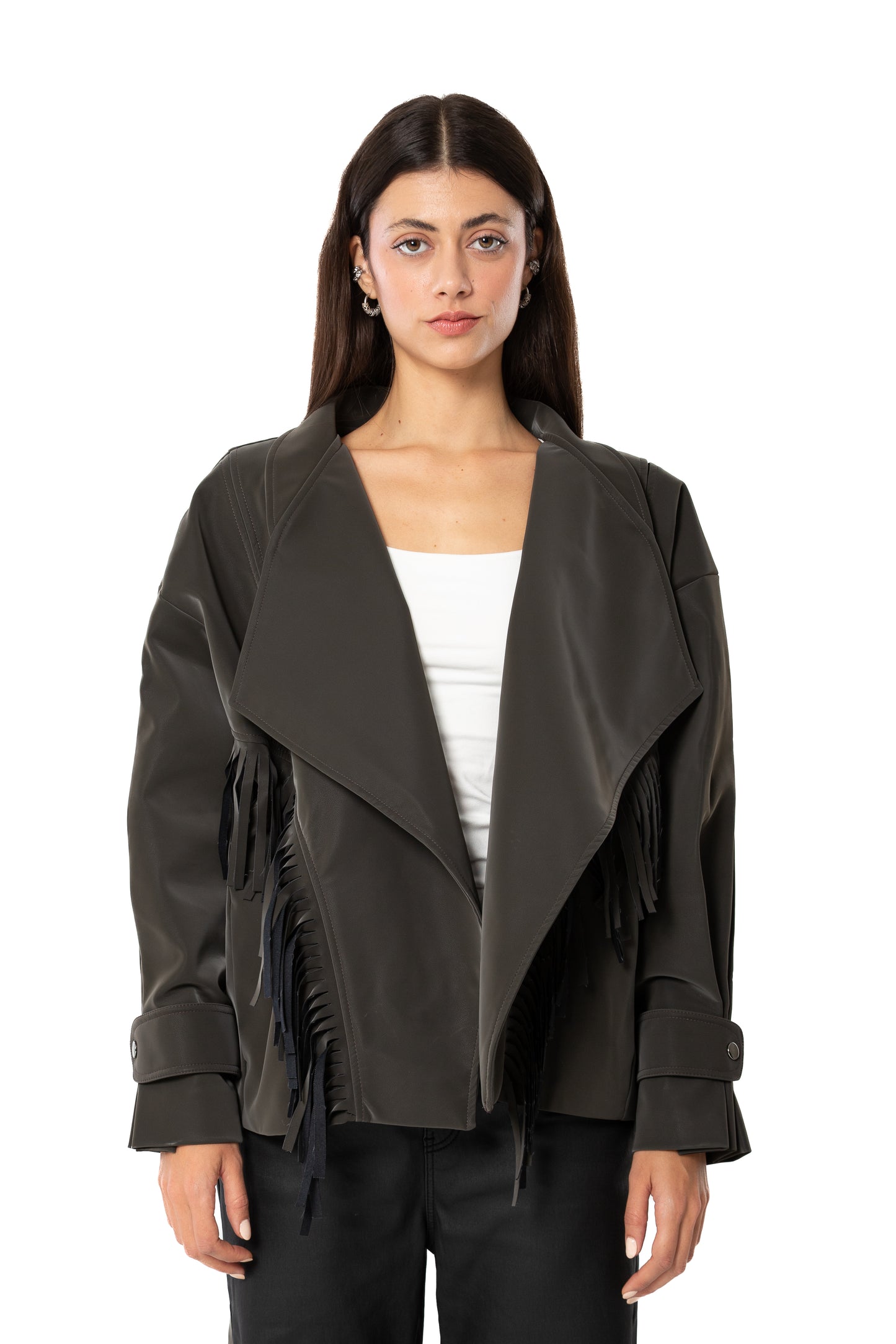 Olive Faux Leather Bomber Jacket