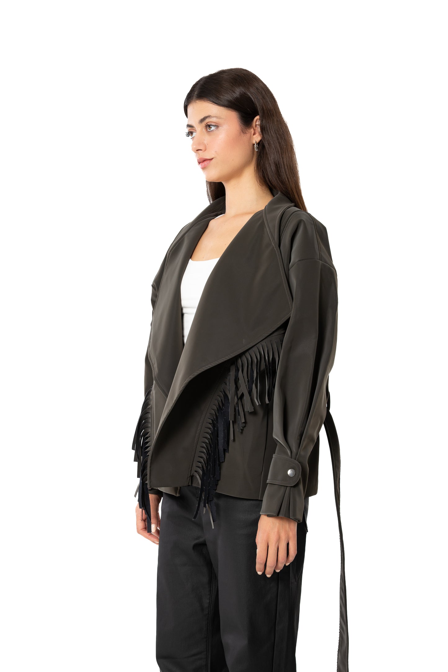 Olive Faux Leather Bomber Jacket