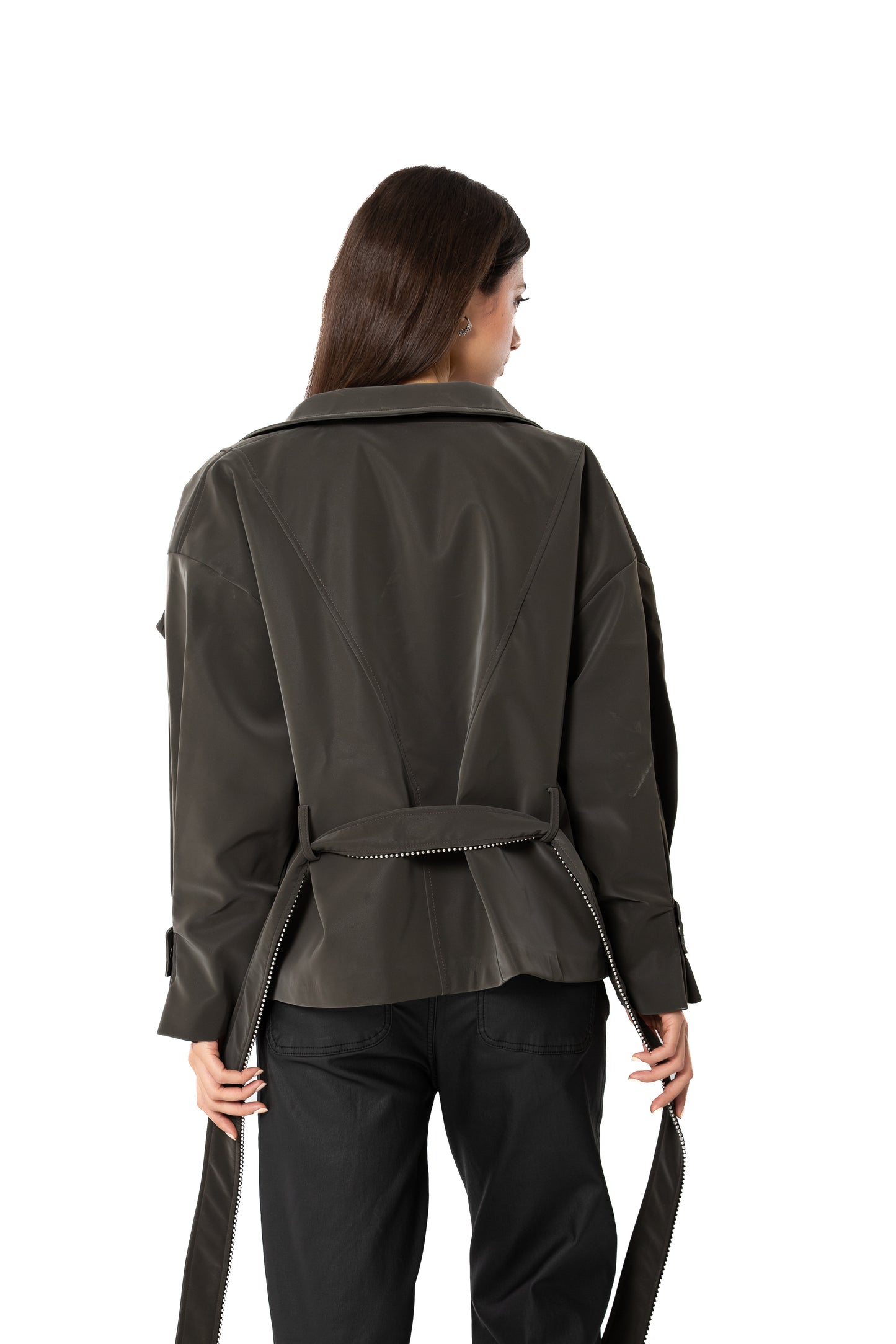 Olive Faux Leather Bomber Jacket