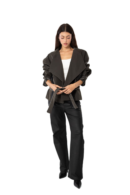 Olive Faux Leather Bomber Jacket