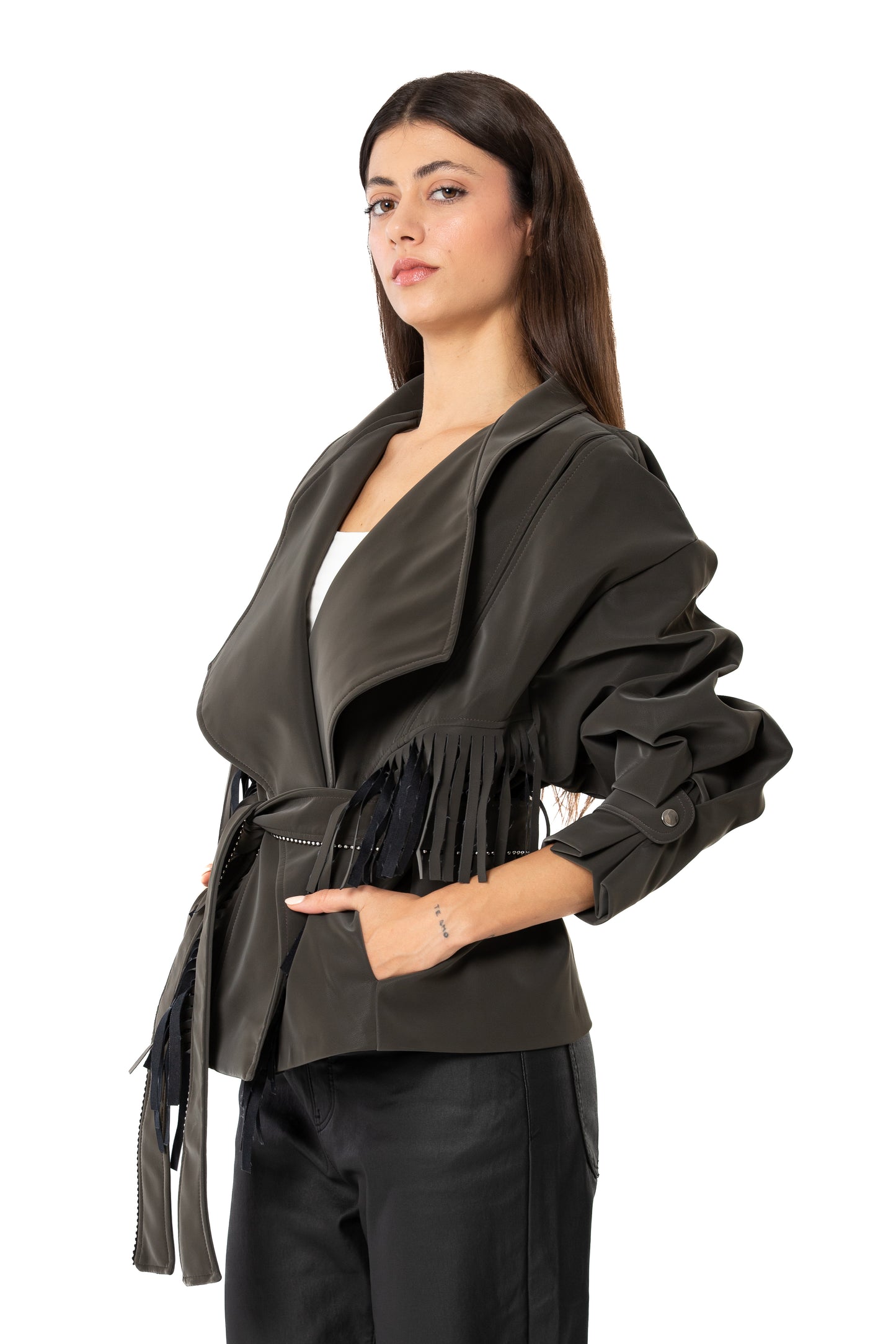 Olive Faux Leather Bomber Jacket