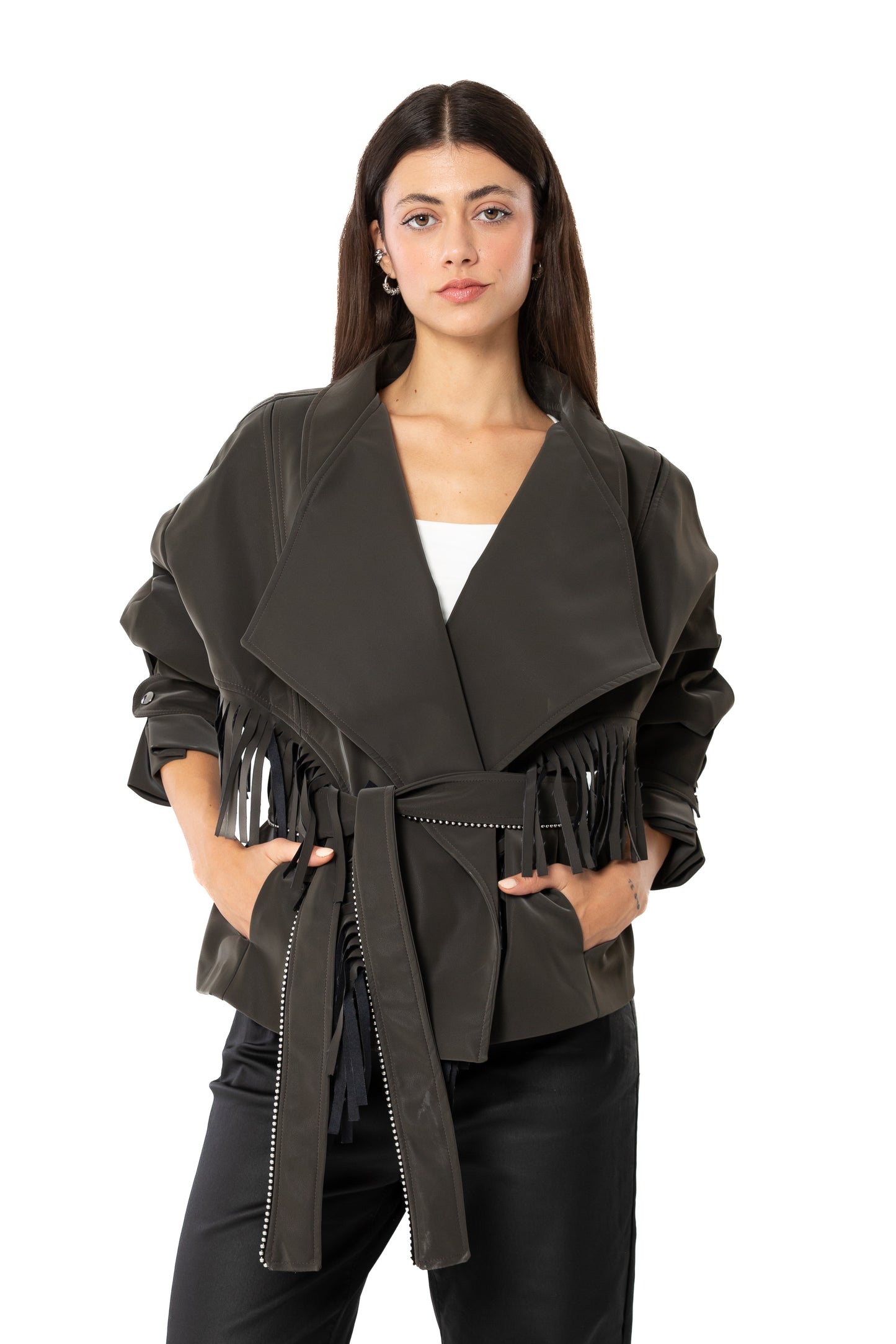 Olive Faux Leather Bomber Jacket