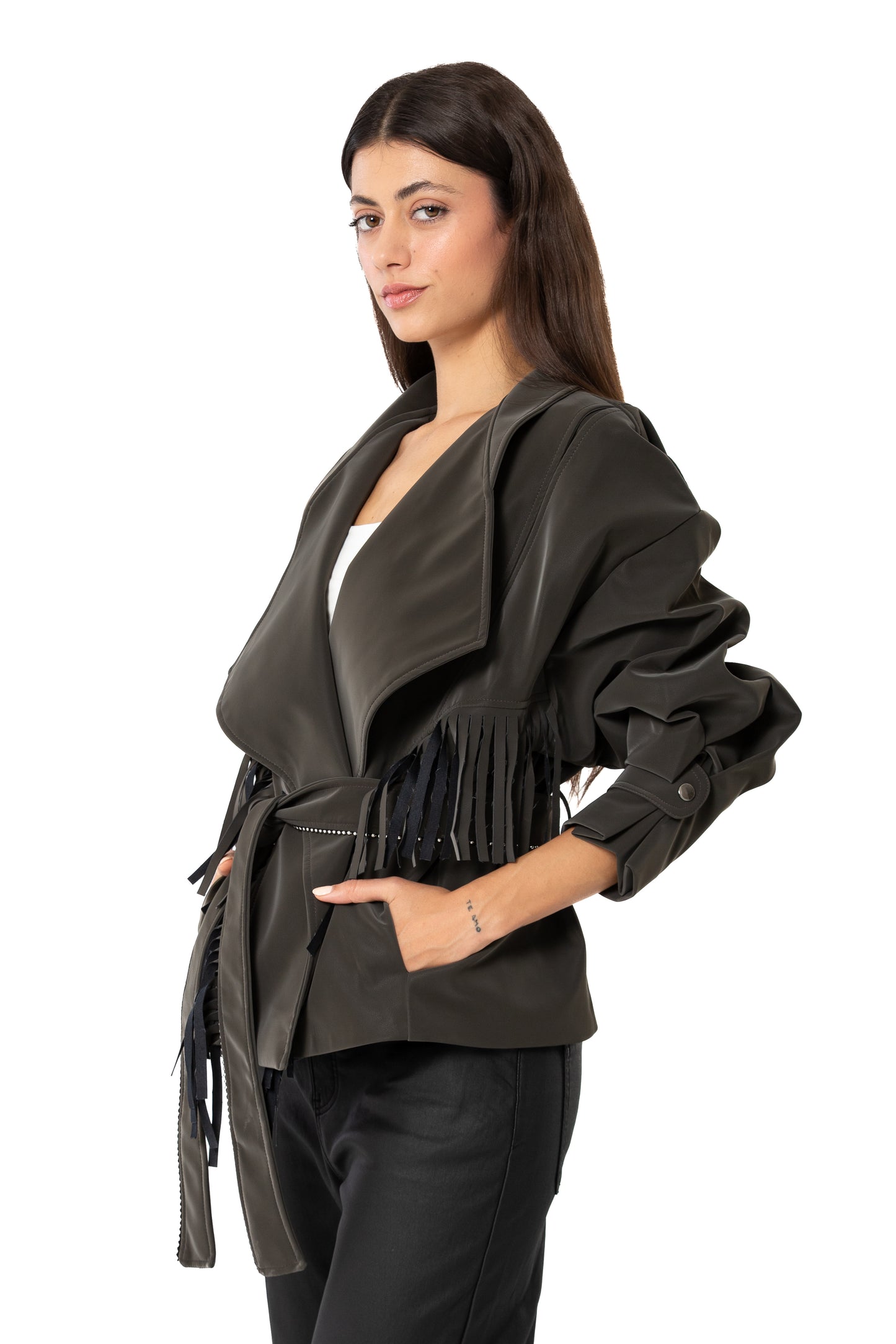 Olive Faux Leather Bomber Jacket