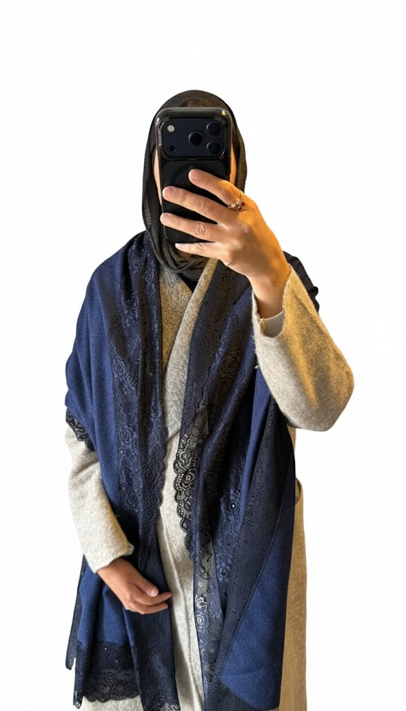 Navy Blue Wool Scarf