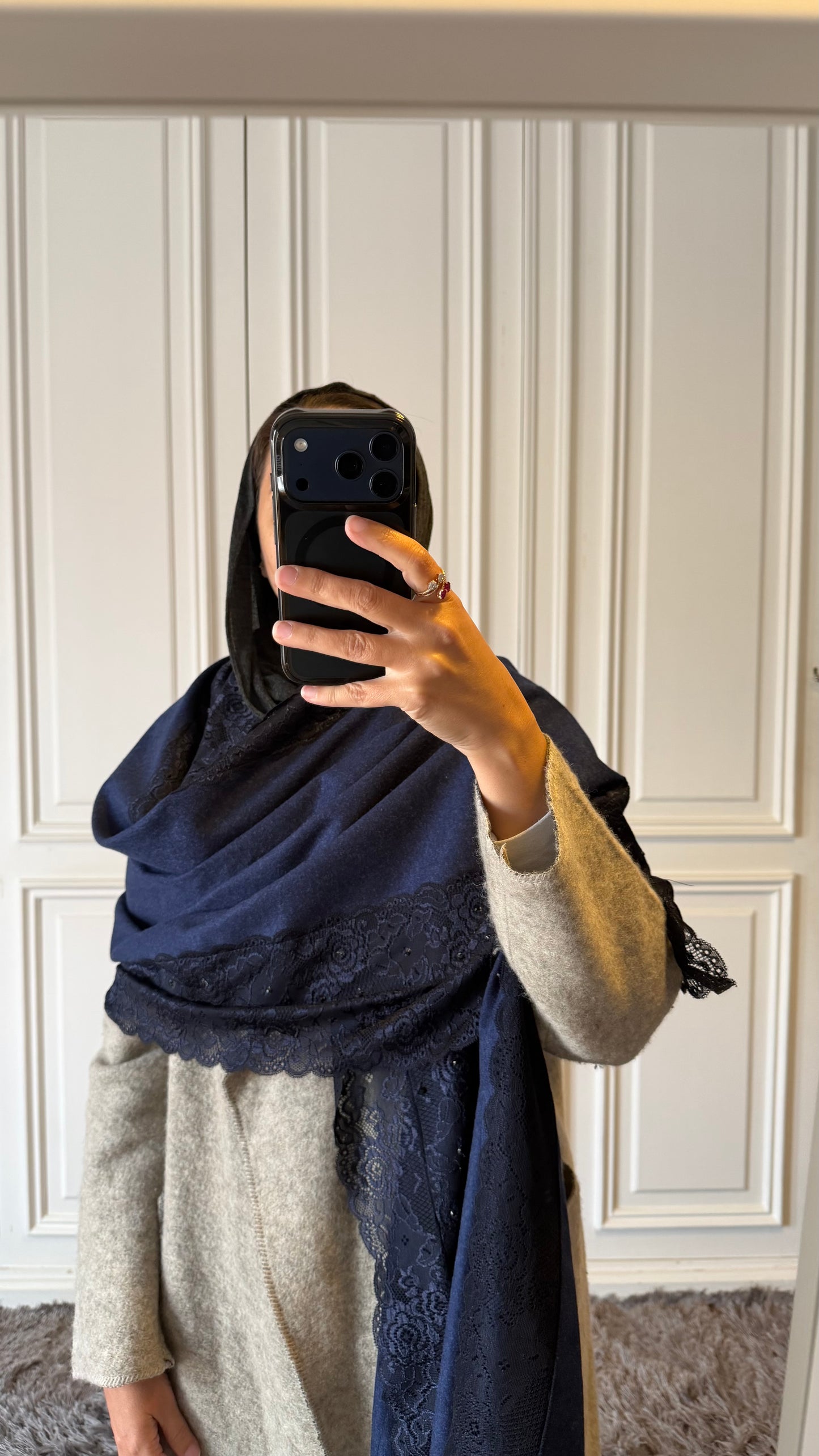 Navy Blue Wool Scarf
