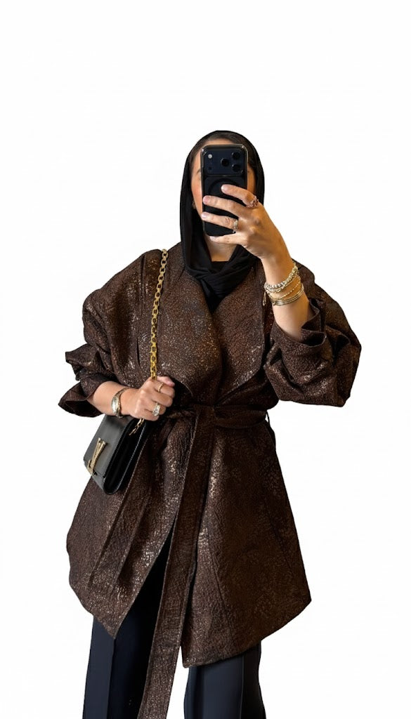 Brown Brocade Long Jacket