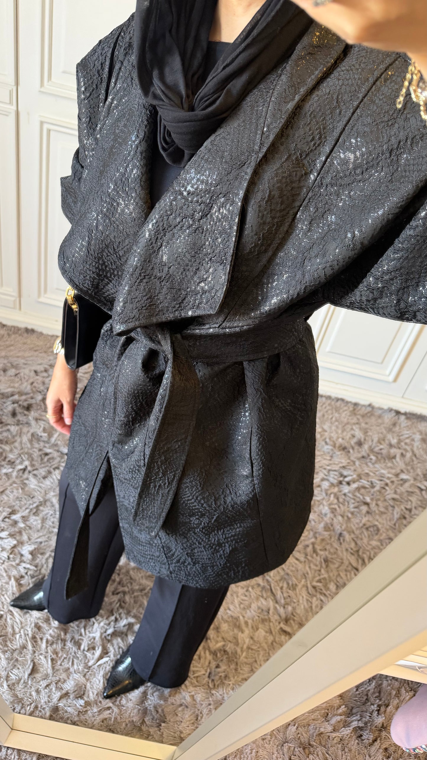 Black Brocade Long Jacket