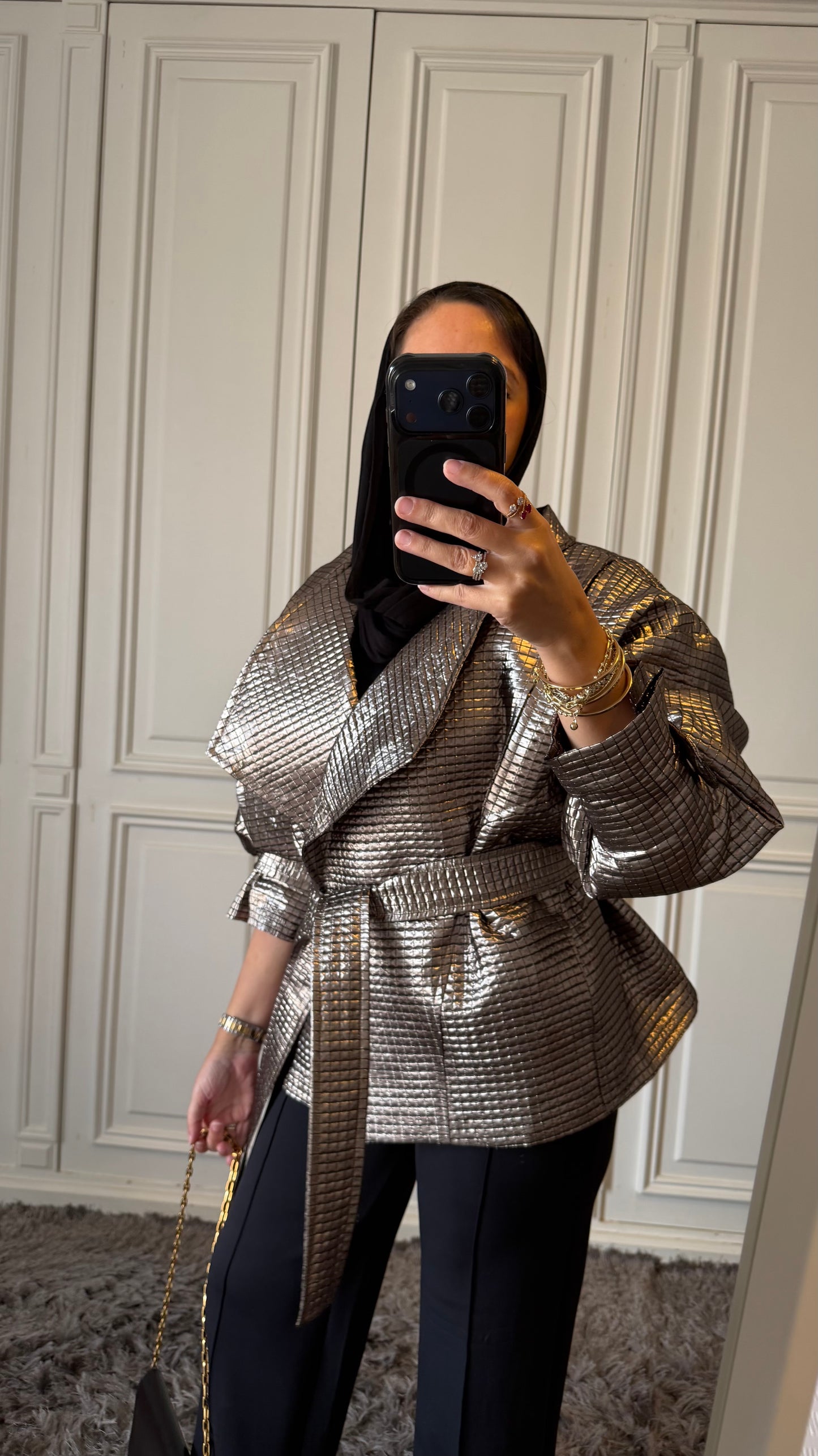 Champagne Brocade Long Jacket