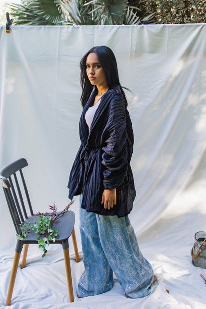 Creased Effect Cardigan - Navy