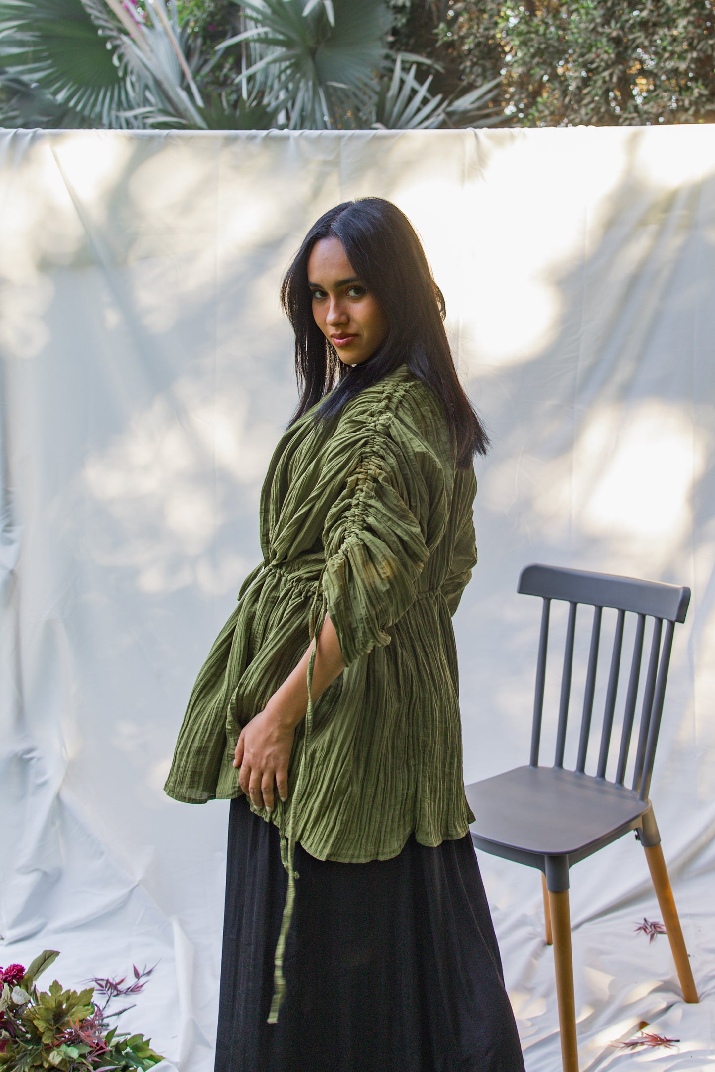 Creased Effect Cardigan - Olive