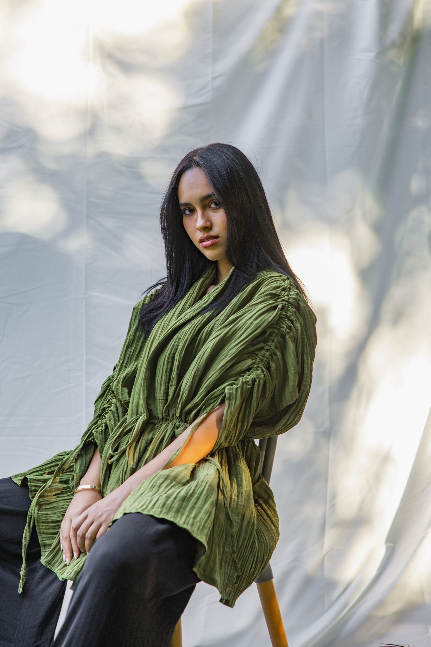 Creased Effect Cardigan - Olive
