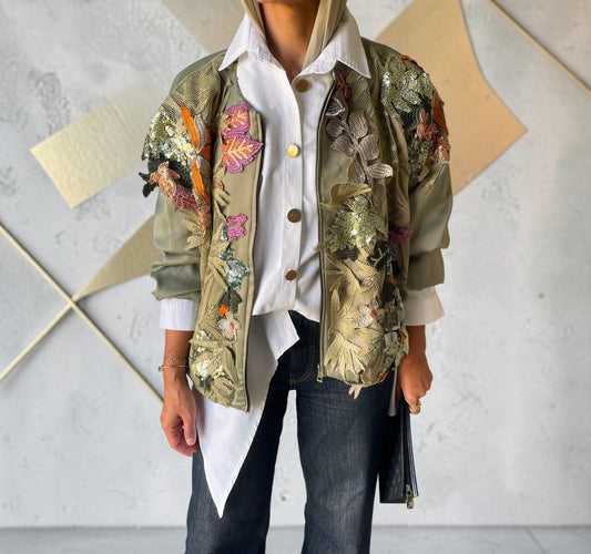 Satin Olive Bomber Jacket