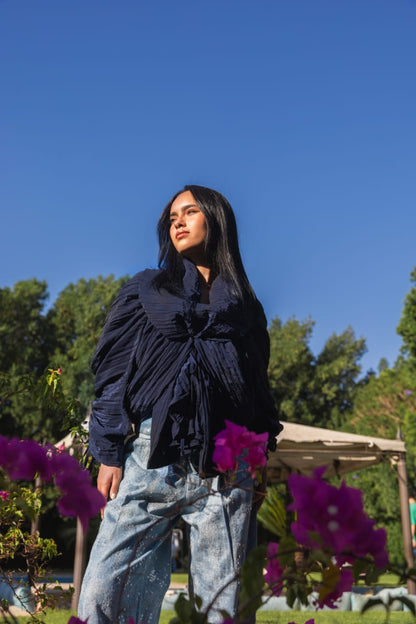 Creased Effect Cardigan - Navy