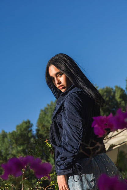 Creased Effect Cardigan - Navy