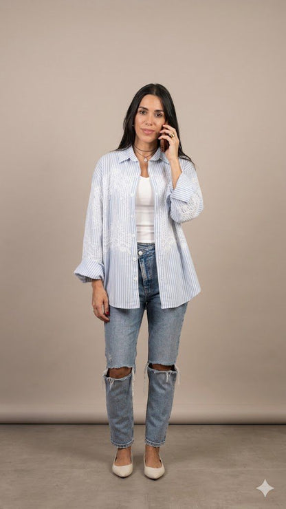 Stripes Light Blue Poplin Shirt