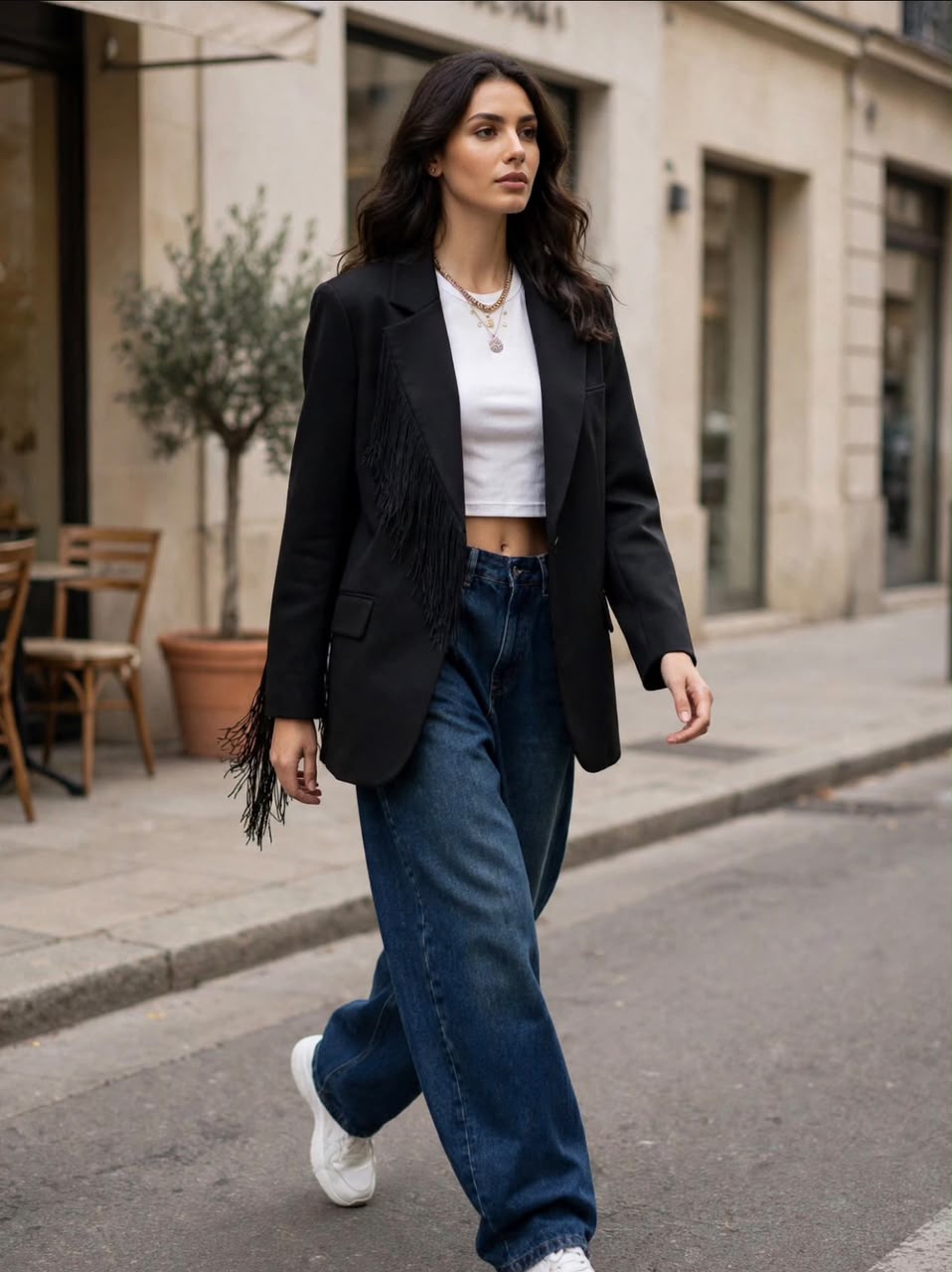 Black Scuba Fringes Blazer
